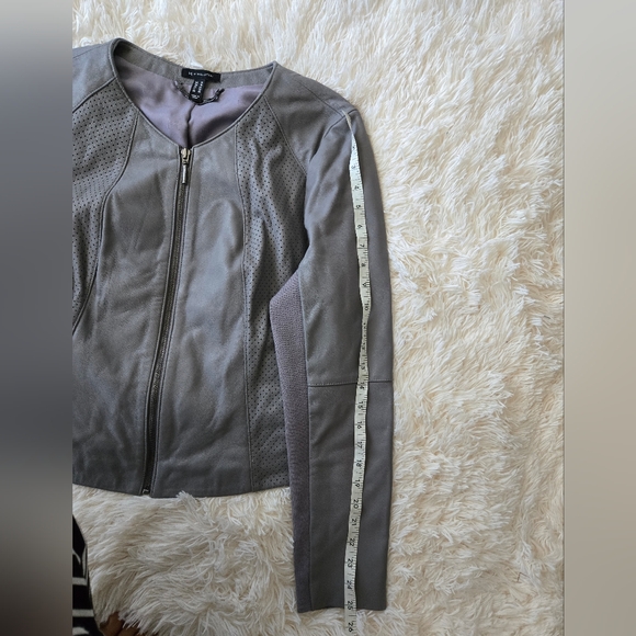 H by Halston Gray Leather Perforated Jacket Women Size 14 - Picture 7 of 8